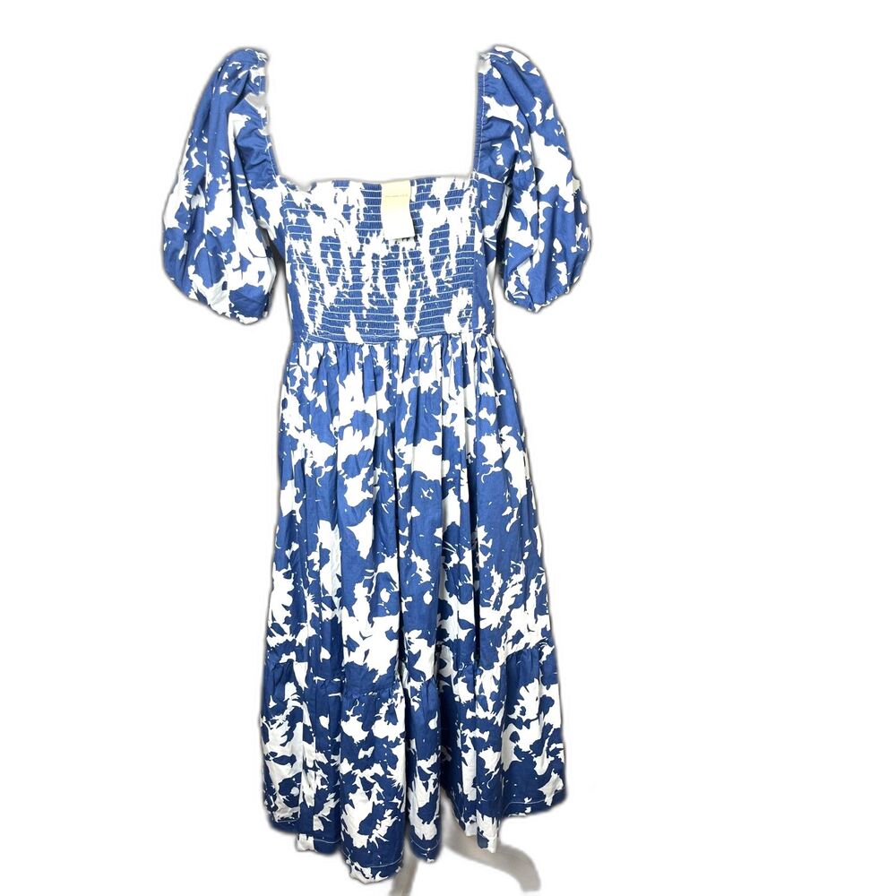 Abercrombie & Fitch Emerson Smocked Poplin Puff Sleeve Midi Dress Large Petite - Picture 3 of 5